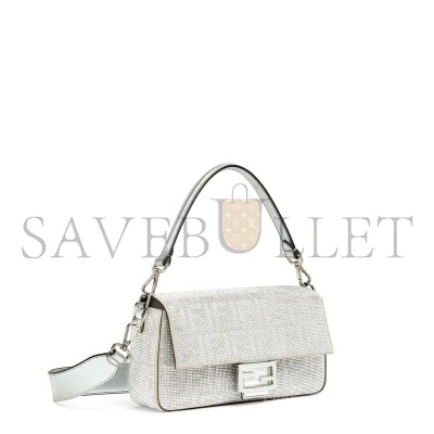 FENDI CRYSTAL VITELLO LAMINATO FF MEDIUM BAGUETTE CRYSTAL ARGENTO 8BR600APKFF1JSU (27*15*6cm)
